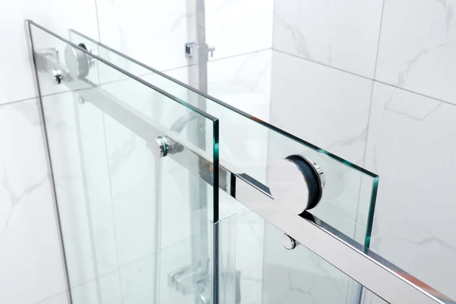 1180-2000x2000mm Wall to Wall Sliding Shower Screen Frameless Chrome Stainless Steel Square Handle 10mm Glass