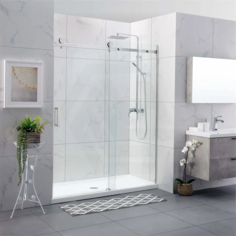 1180-2000x2000mm Wall to Wall Sliding Shower Screen Frameless Chrome Stainless Steel Square Handle 10mm Glass