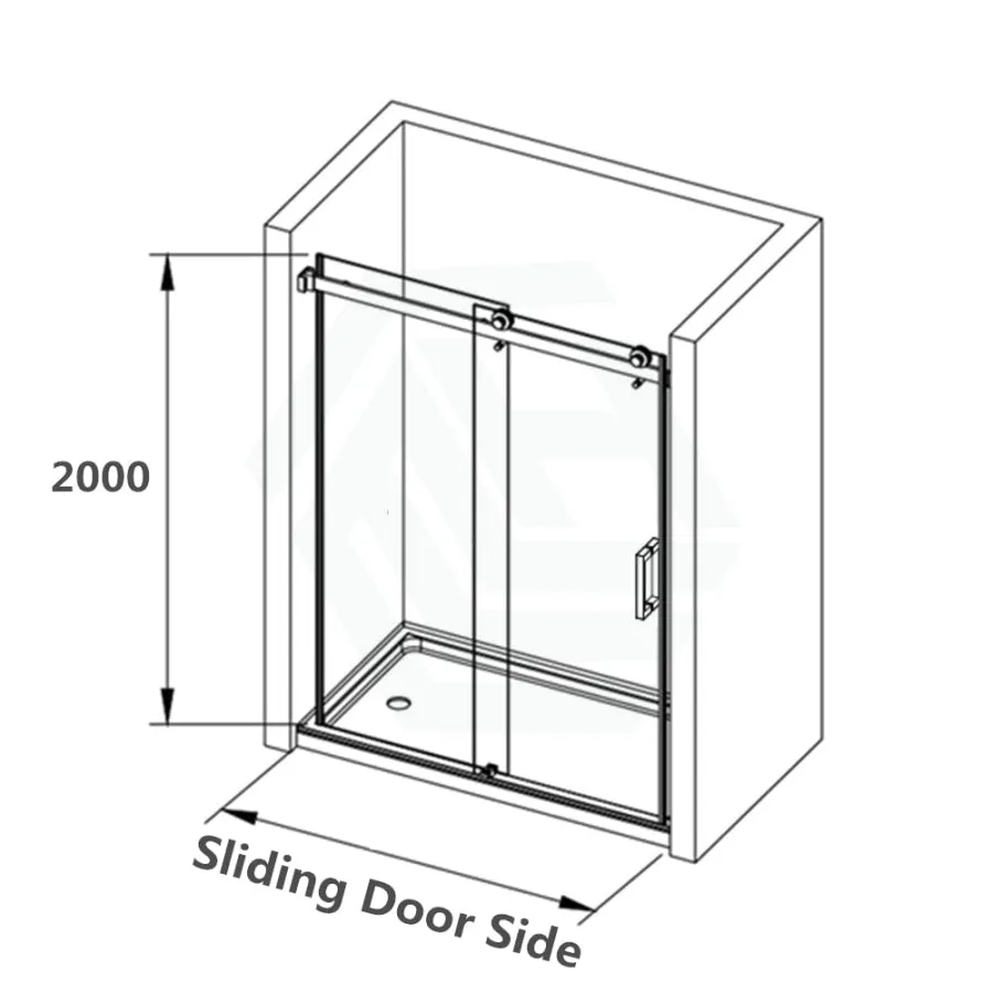 1180-2000x2000mm Wall to Wall Sliding Shower Screen Frameless Chrome Stainless Steel Square Handle 10mm Glass