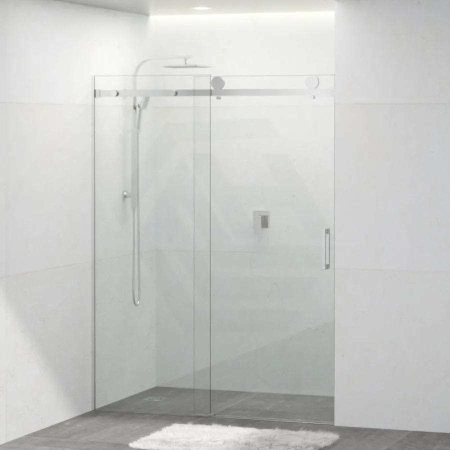 1180-2000x2000mm Wall to Wall Sliding Shower Screen Frameless Chrome Stainless Steel Square Handle 10mm Glass