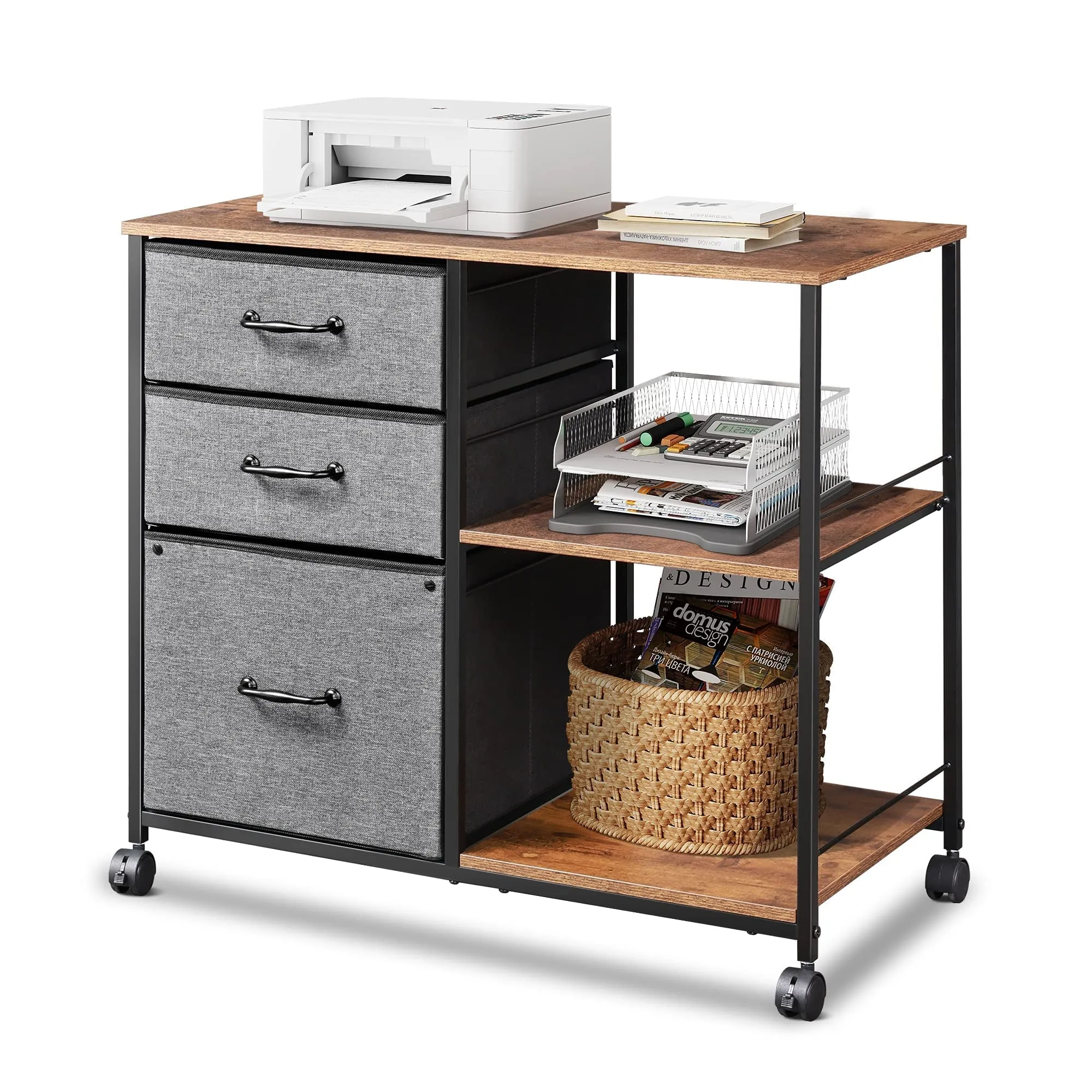 3 Drawer Mobile File Cabinet - Rustic Brown