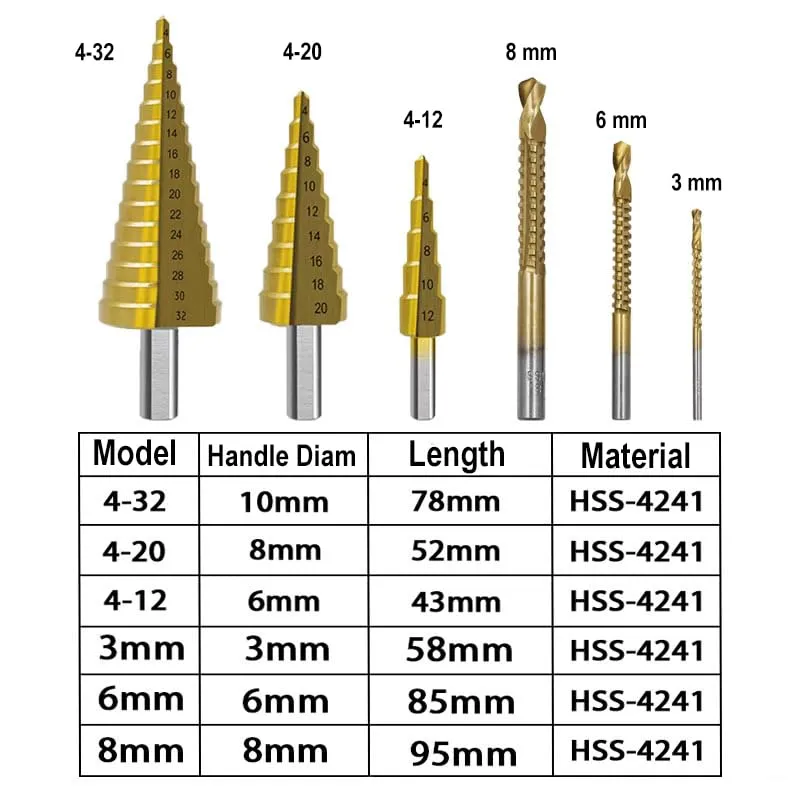 6Pcs Step Drill Bit Set