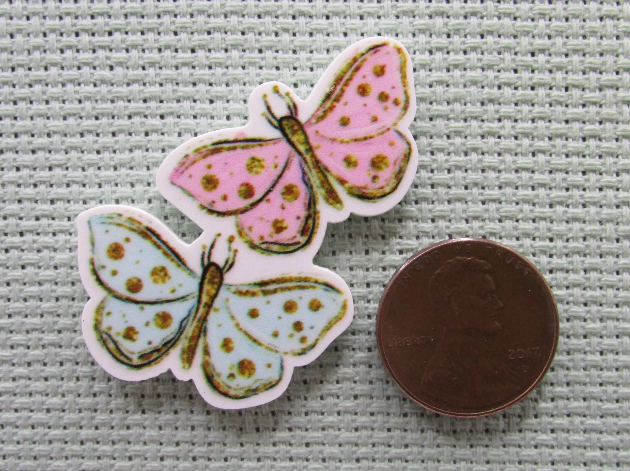 A Pair of Pastel Butterflies Needle Minder, Cover Minder, Magnet LAST ONE!