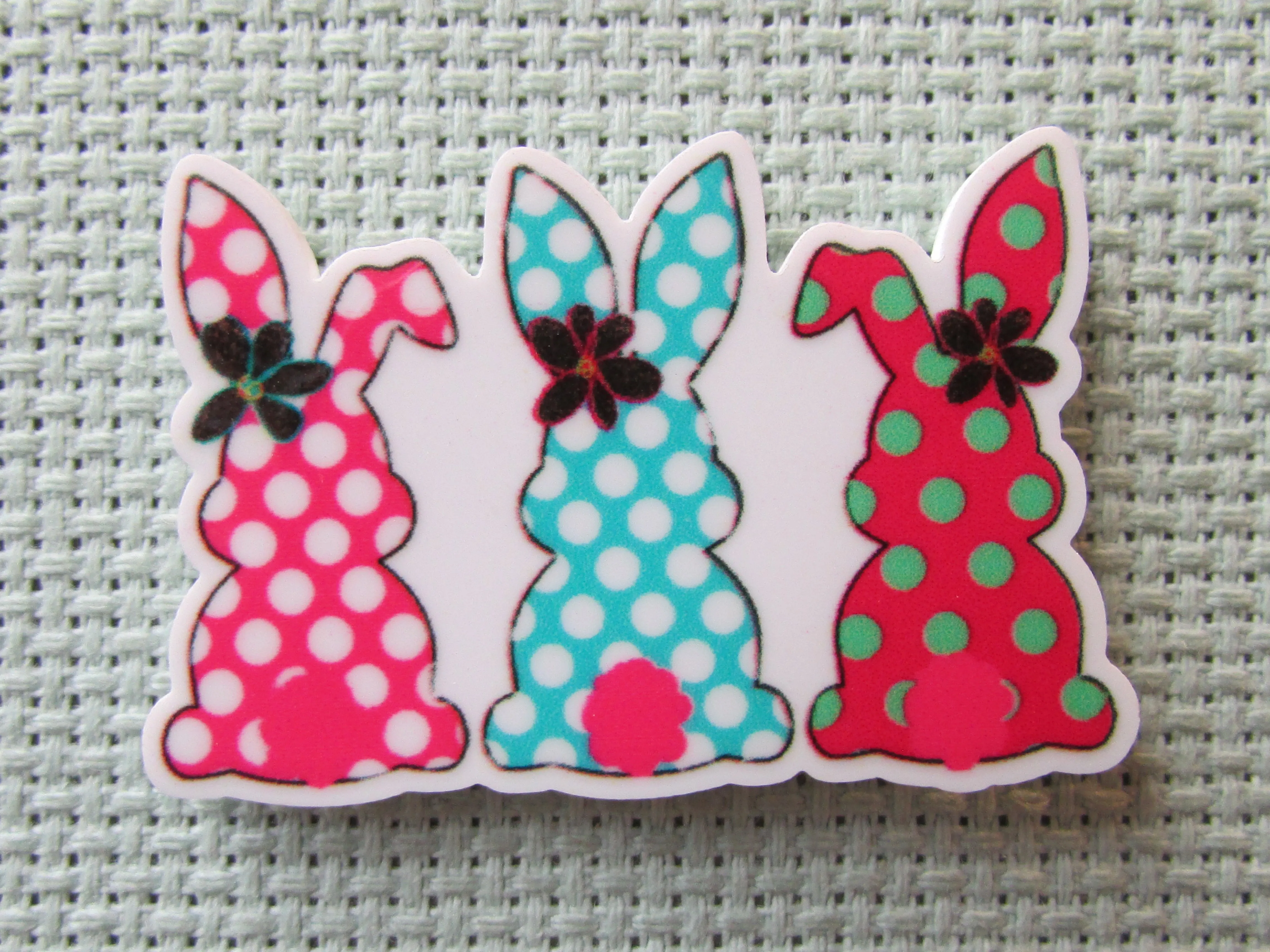 A Trio of Polka Dot Easter Bunnies Needle Minder, Cover Minder, Magnet