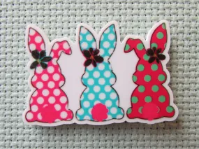 A Trio of Polka Dot Easter Bunnies Needle Minder, Cover Minder, Magnet