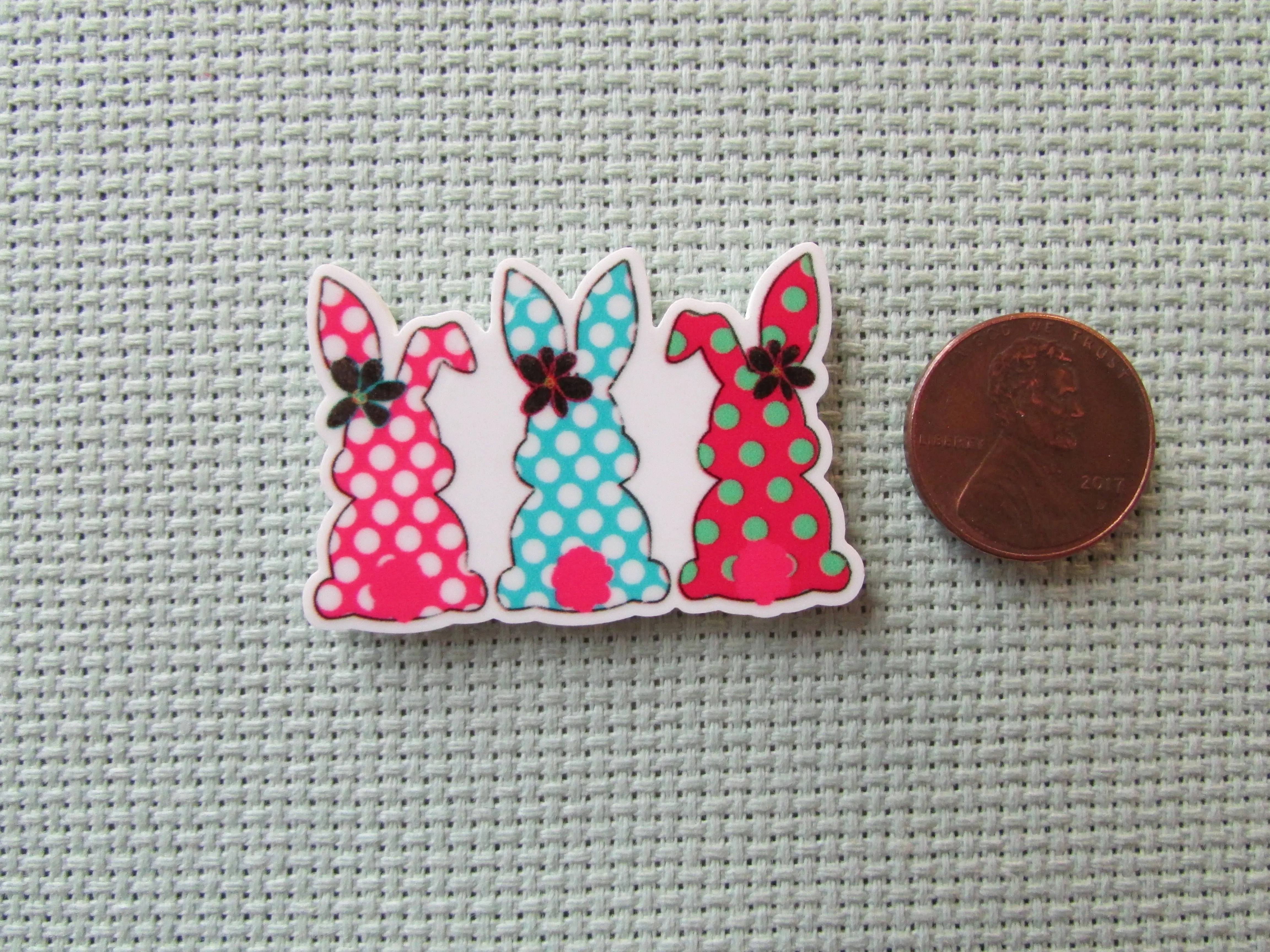 A Trio of Polka Dot Easter Bunnies Needle Minder, Cover Minder, Magnet