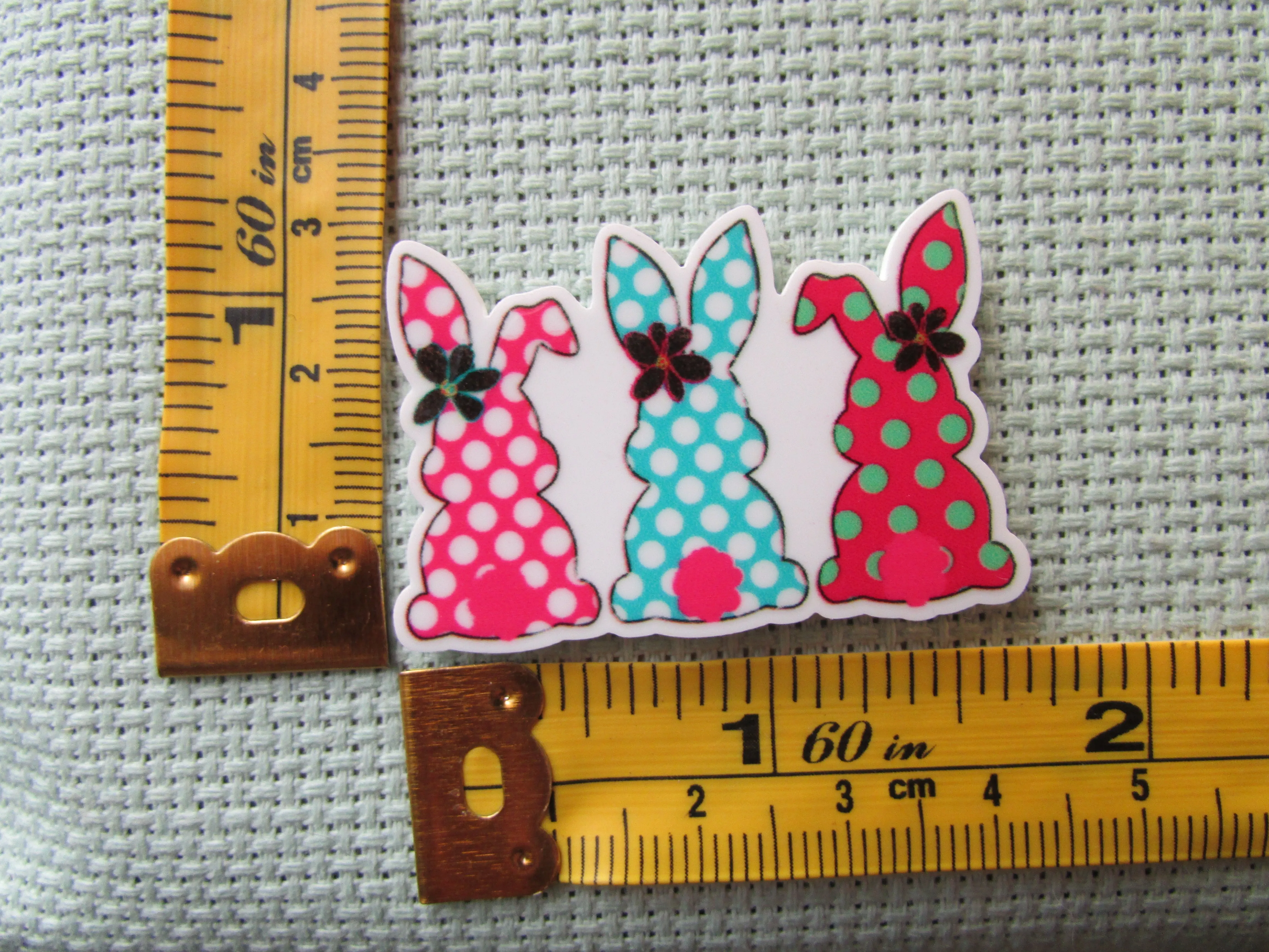 A Trio of Polka Dot Easter Bunnies Needle Minder, Cover Minder, Magnet