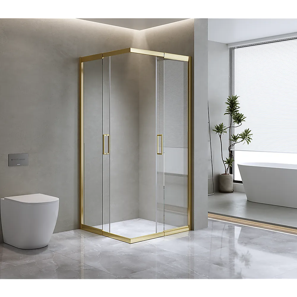 Adjustable Gold Double Sliding Glass Shower Screen, 1200x900mm, 6mm Safety Glass