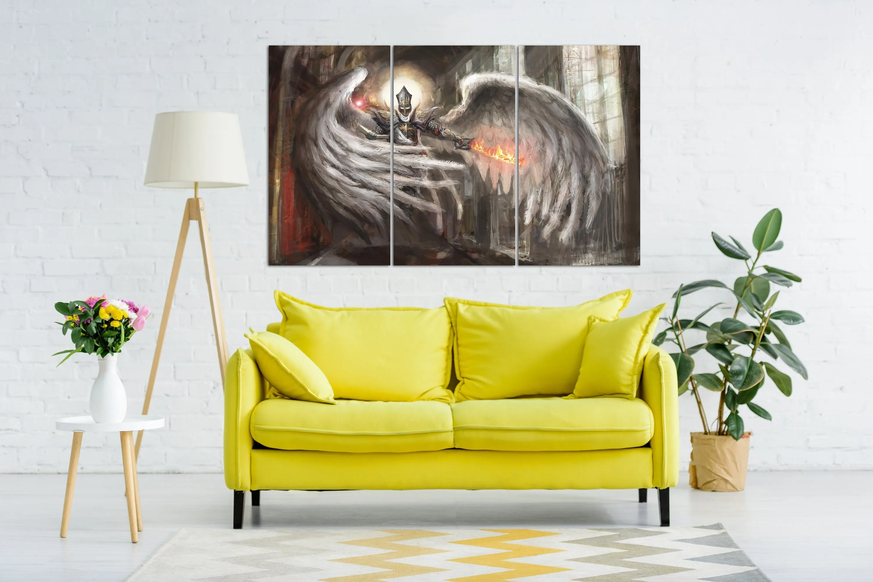 Angel knight wall art, anime canvas painting, sword art, fantasy art print, dark fantasy wall art