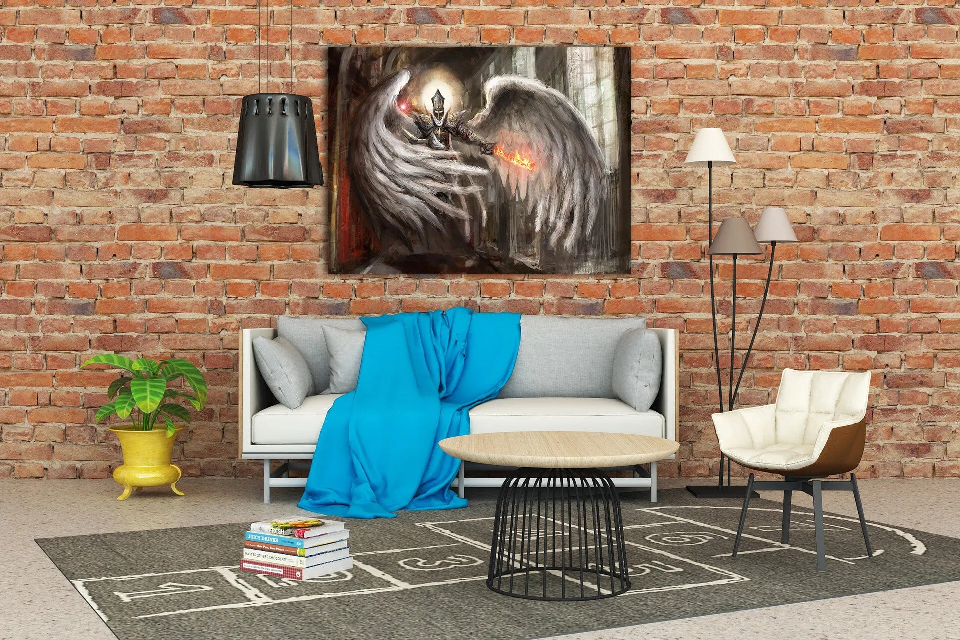 Angel knight wall art, anime canvas painting, sword art, fantasy art print, dark fantasy wall art