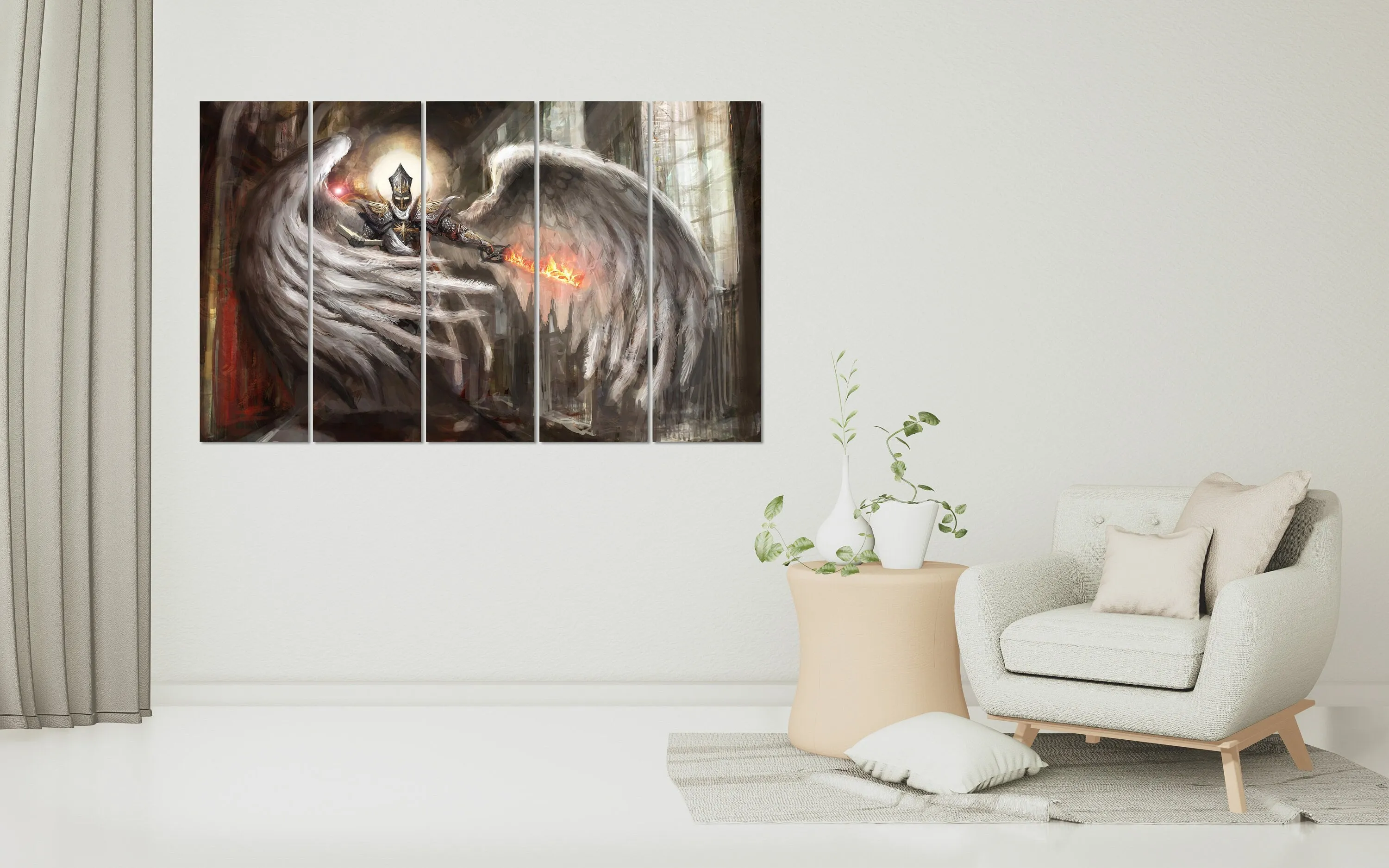 Angel knight wall art, anime canvas painting, sword art, fantasy art print, dark fantasy wall art