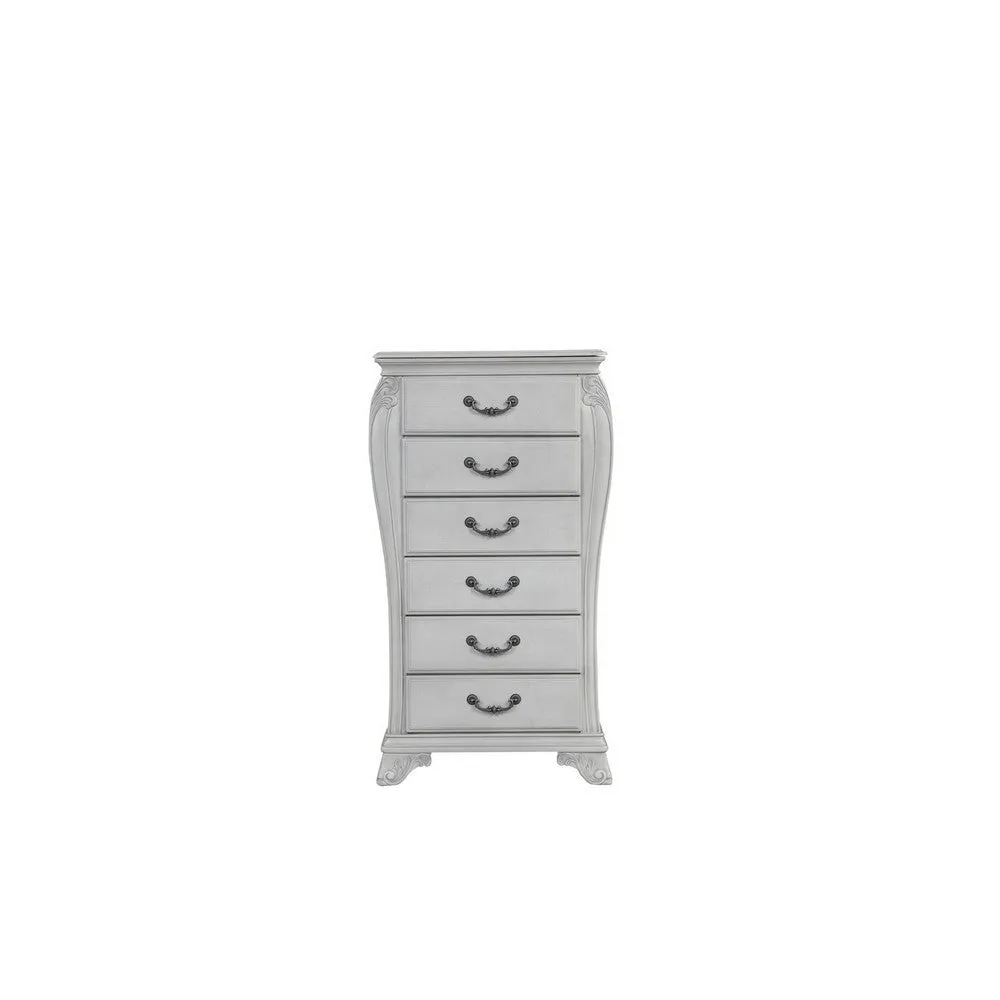 Api 48 Inch Jewelry Chest, 6 Drawers, Drop Handles, Carved, Mist Gray By Casagear Home