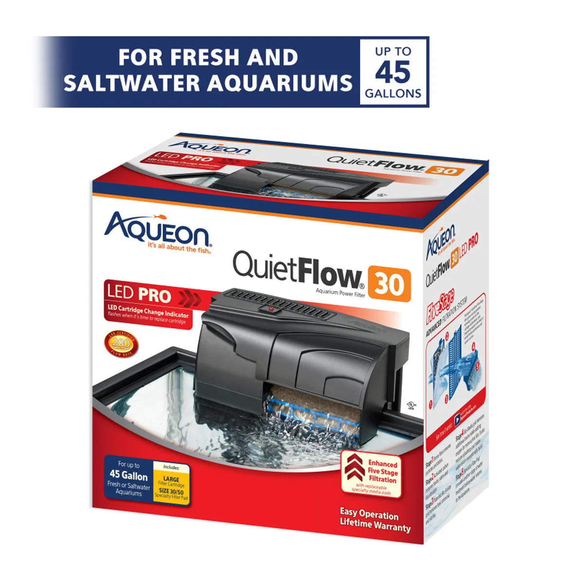 Aqueon QuietFlow 30 LED PRO Aquarium Power Filter