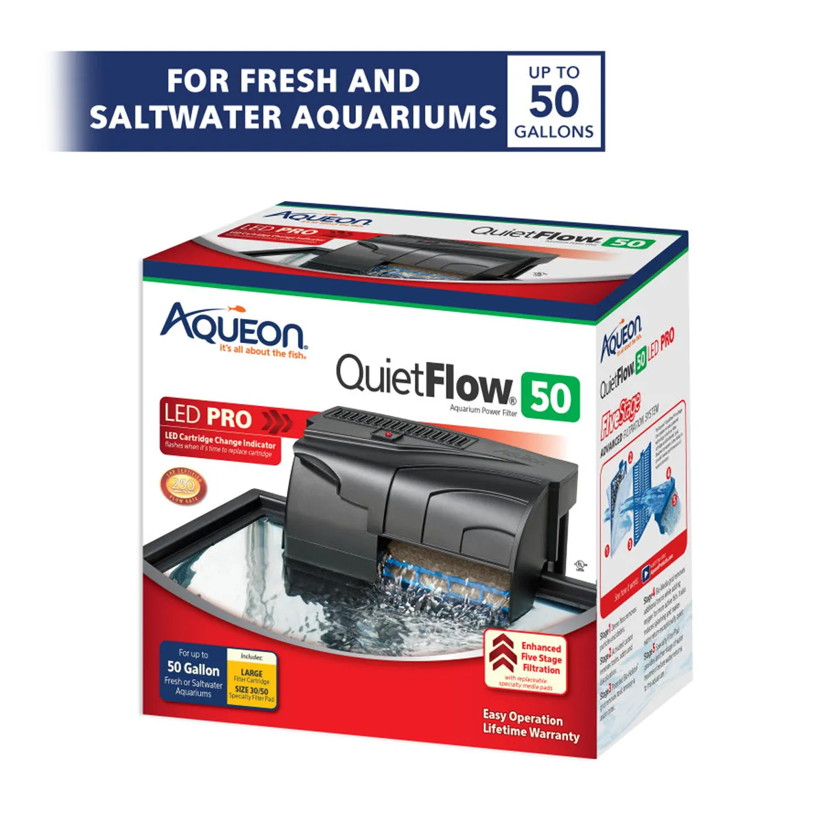 Aqueon QuietFlow 50 LED PRO Aquarium Power Filter