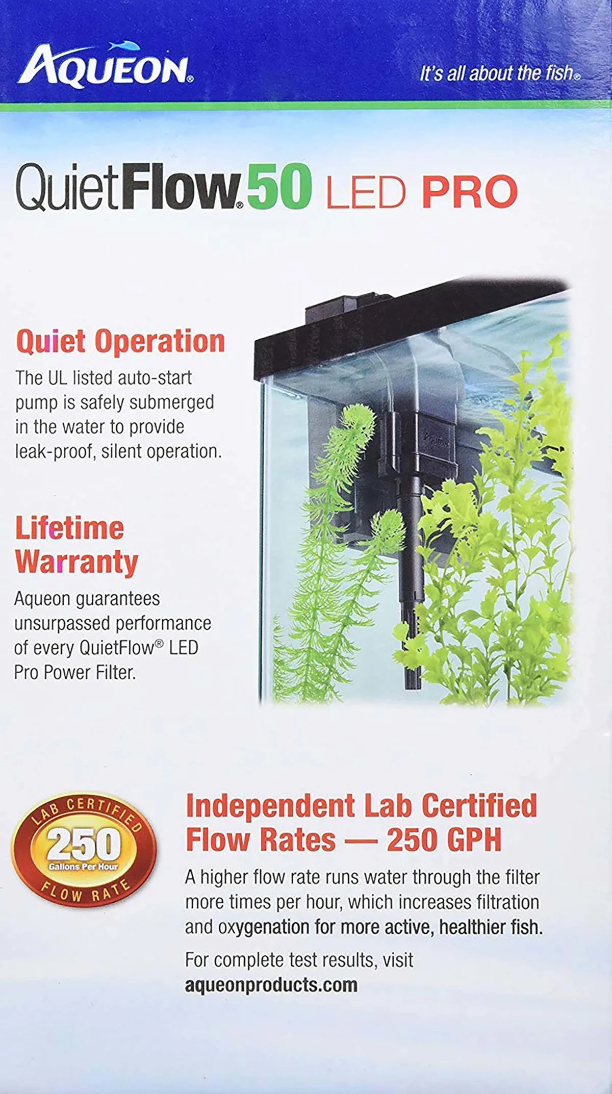 Aqueon QuietFlow 50 LED PRO Aquarium Power Filter