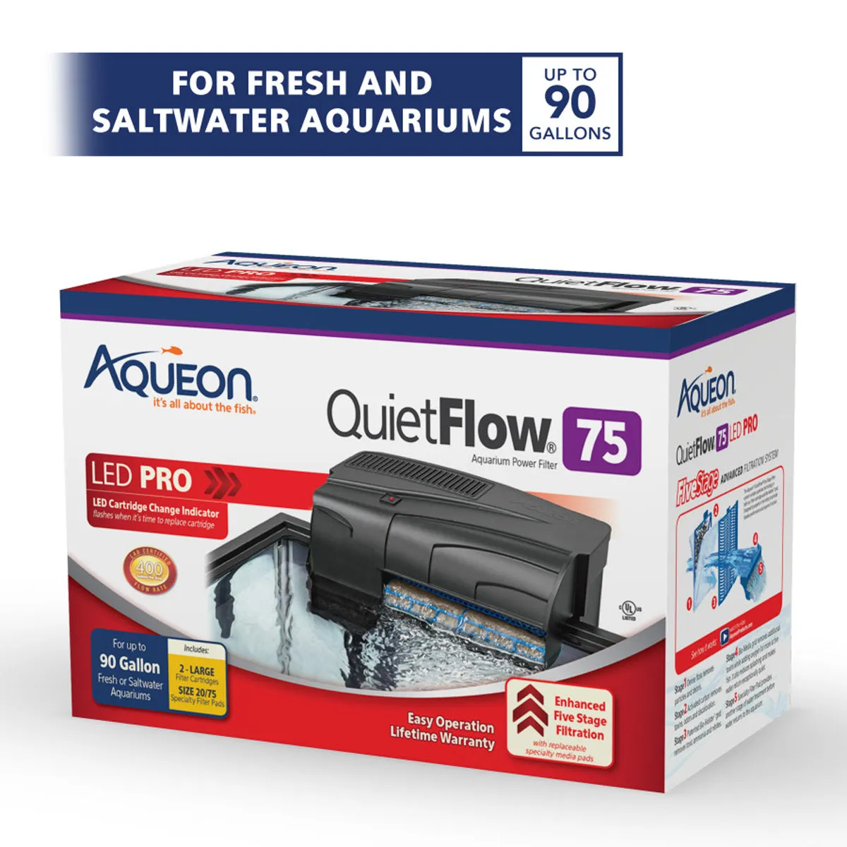 Aqueon QuietFlow 75 LED PRO Aquarium Power Filter