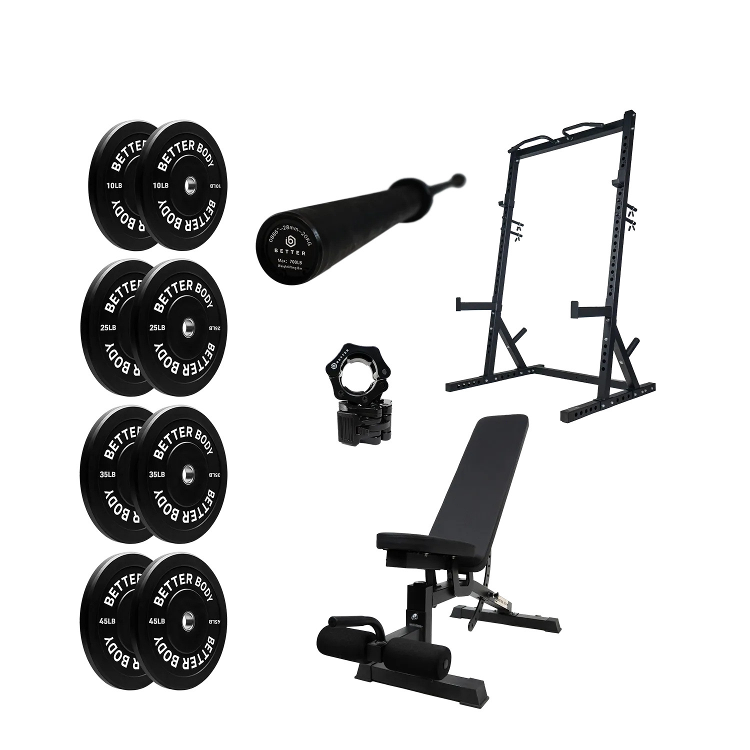 Better Body Power Bundle with Incline Squat Rack | 5-45lbs