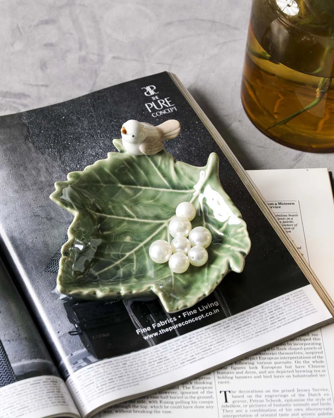 Bird on Maple Leaf Ring Dish - Green