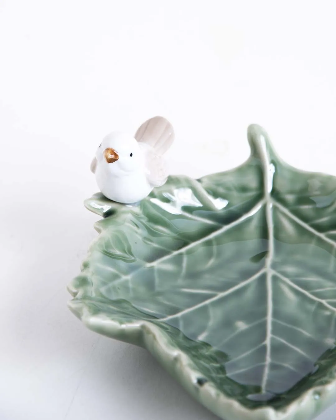 Bird on Maple Leaf Ring Dish - Green