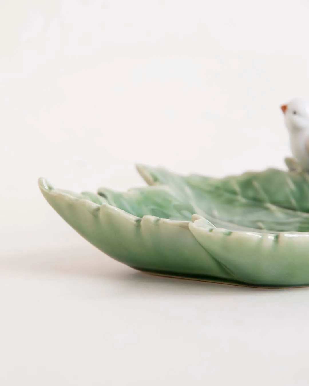 Bird on Maple Leaf Ring Dish - Green