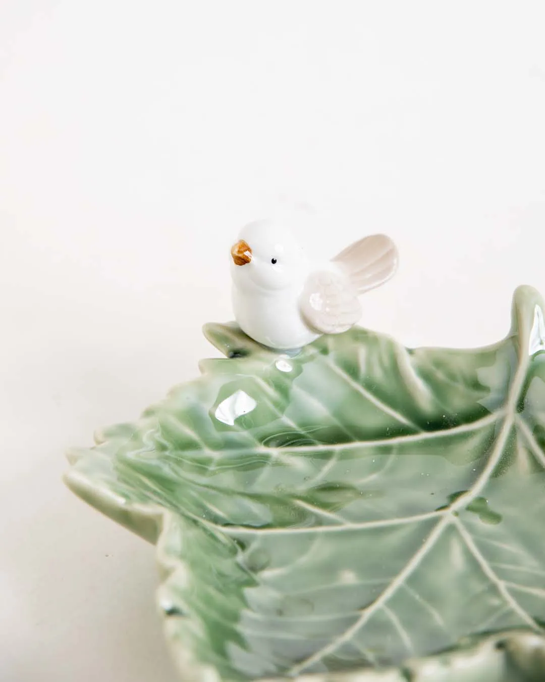 Bird on Maple Leaf Ring Dish - Green