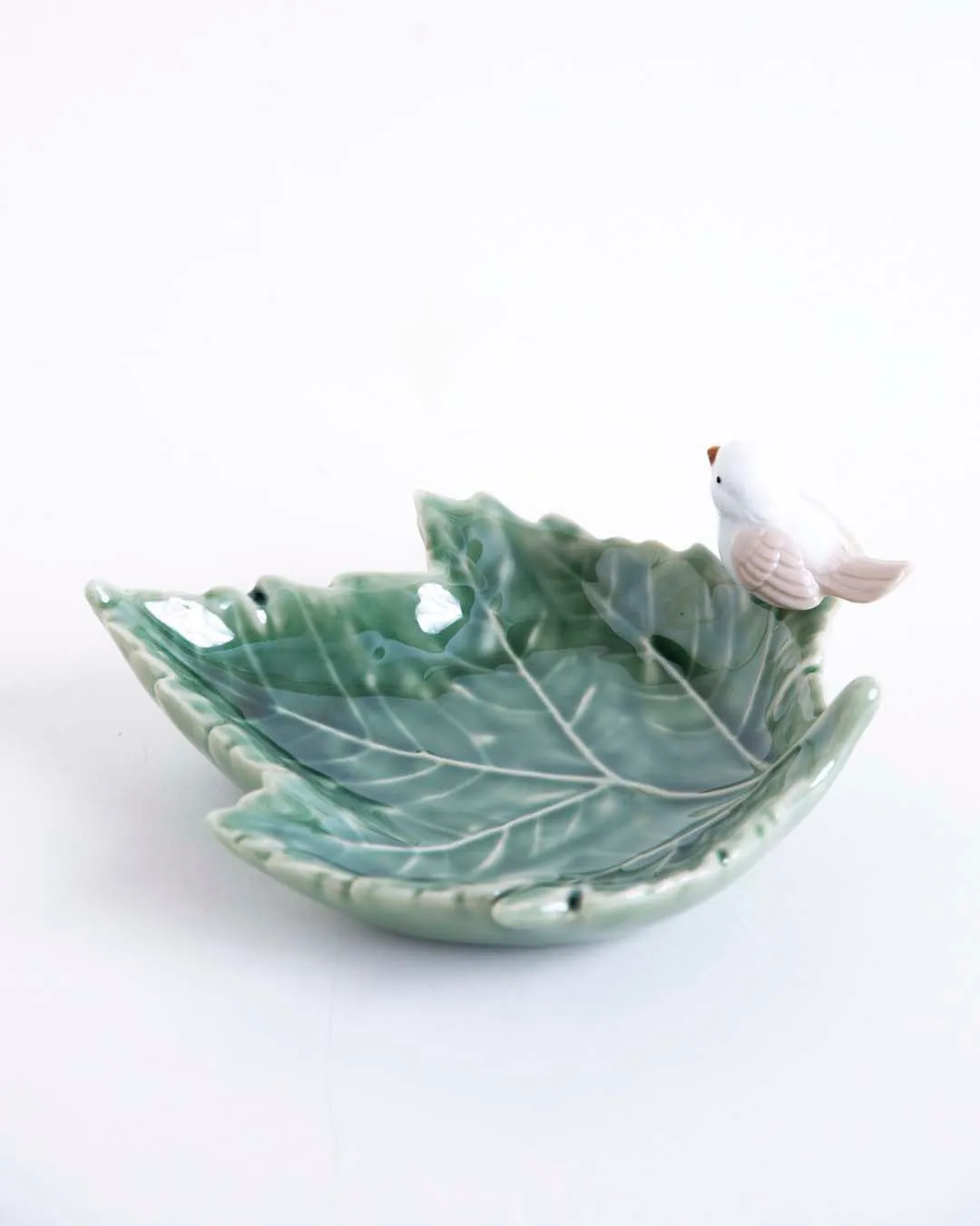 Bird on Maple Leaf Ring Dish - Green