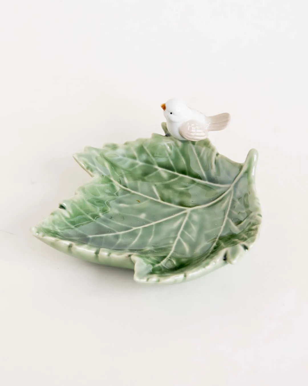 Bird on Maple Leaf Ring Dish - Green