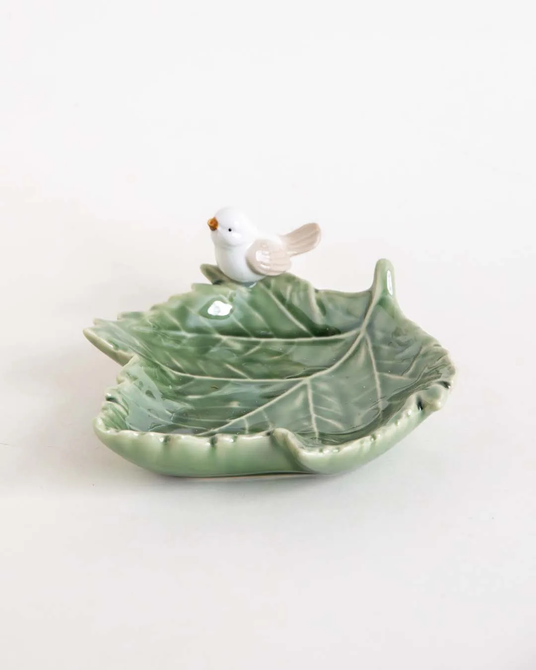 Bird on Maple Leaf Ring Dish - Green