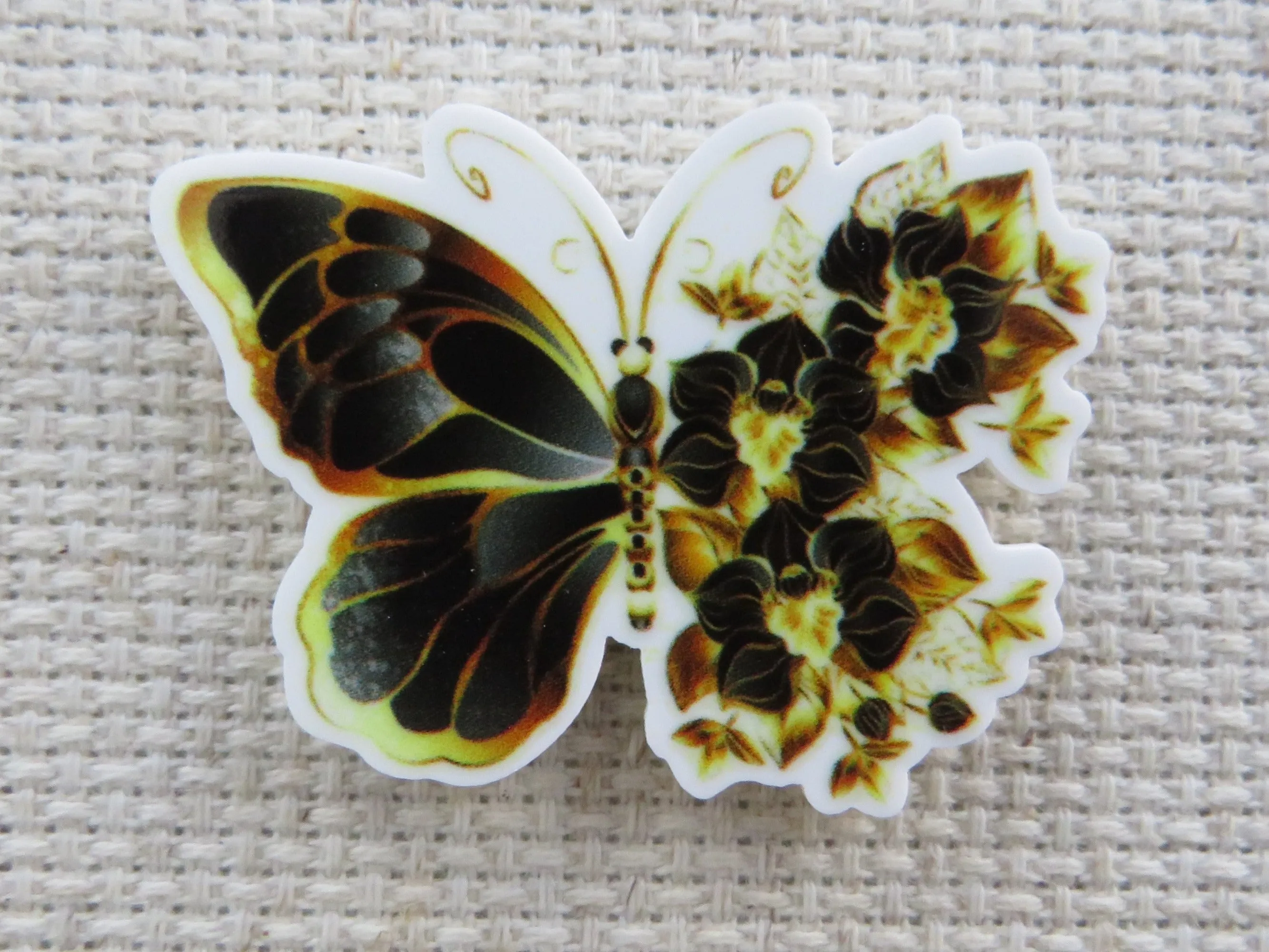 Black and Yellow Flowery Butterfly Needle Minder, Cover Minder, Magnet