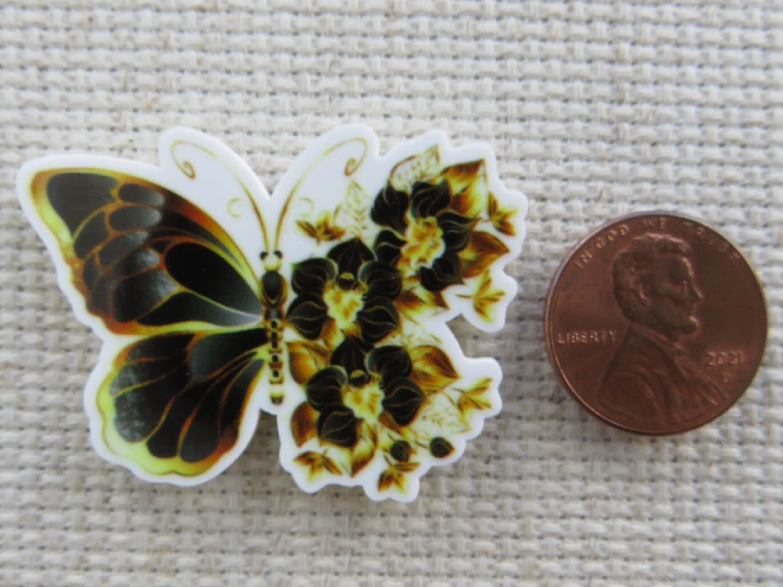 Black and Yellow Flowery Butterfly Needle Minder, Cover Minder, Magnet