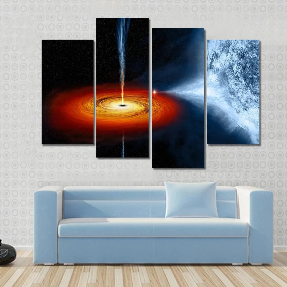 Black Hole Sucking Big White Dwarf Canvas Wall Art