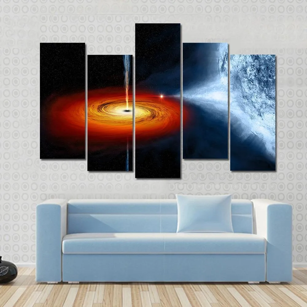 Black Hole Sucking Big White Dwarf Canvas Wall Art