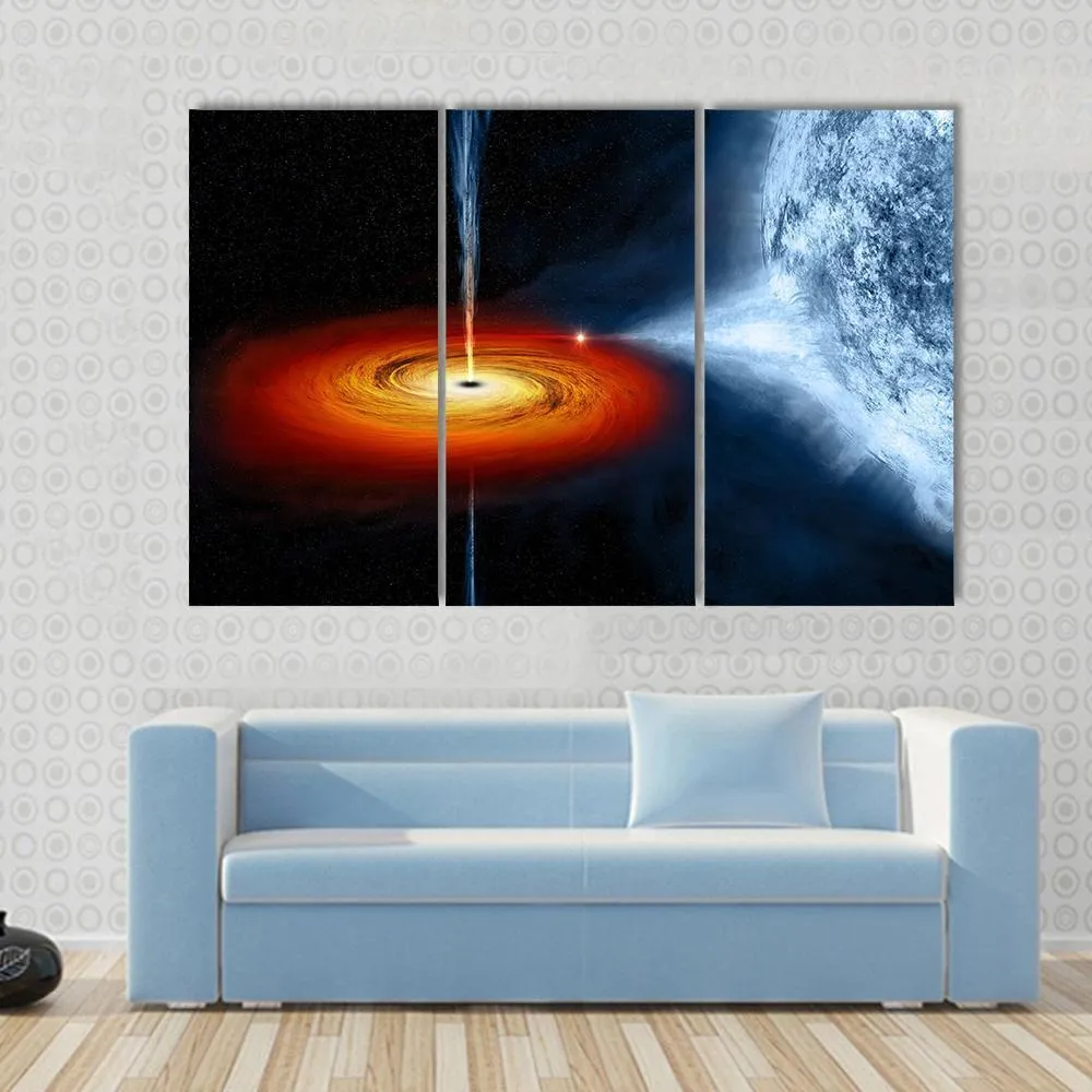 Black Hole Sucking Big White Dwarf Canvas Wall Art