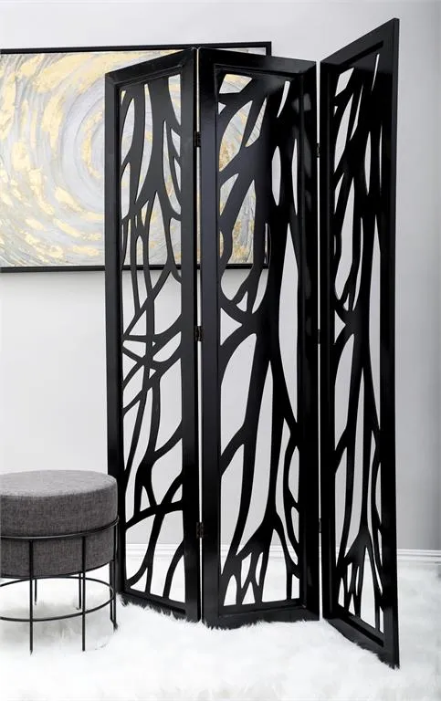 BLACK WOOD ECLECTIC ROOM DIVIDER SCREEN