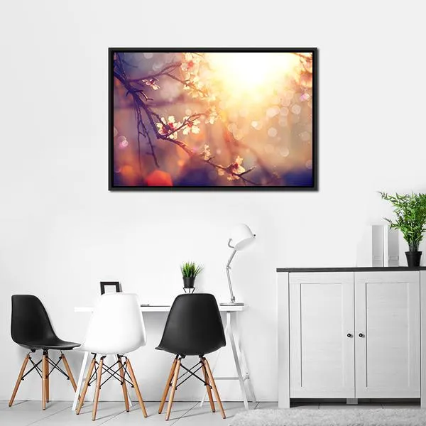 Blooming Tree With Sunlight Canvas Wall Art