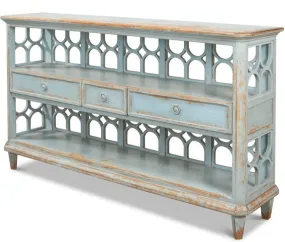 Blue French Country Wine Shelf with Drawers