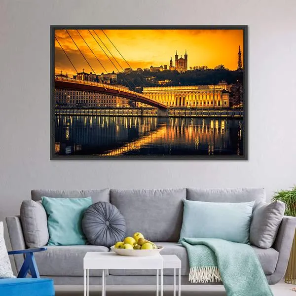 Bridge Over Saone River Canvas Wall Art