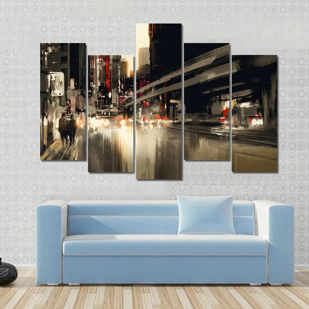 City Street illustration Canvas Wall Art