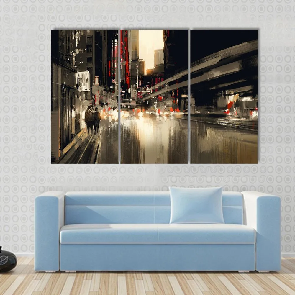 City Street illustration Canvas Wall Art