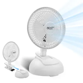 Comfort Zone 6" 2-Speed Clip Fan with Base in White & Black