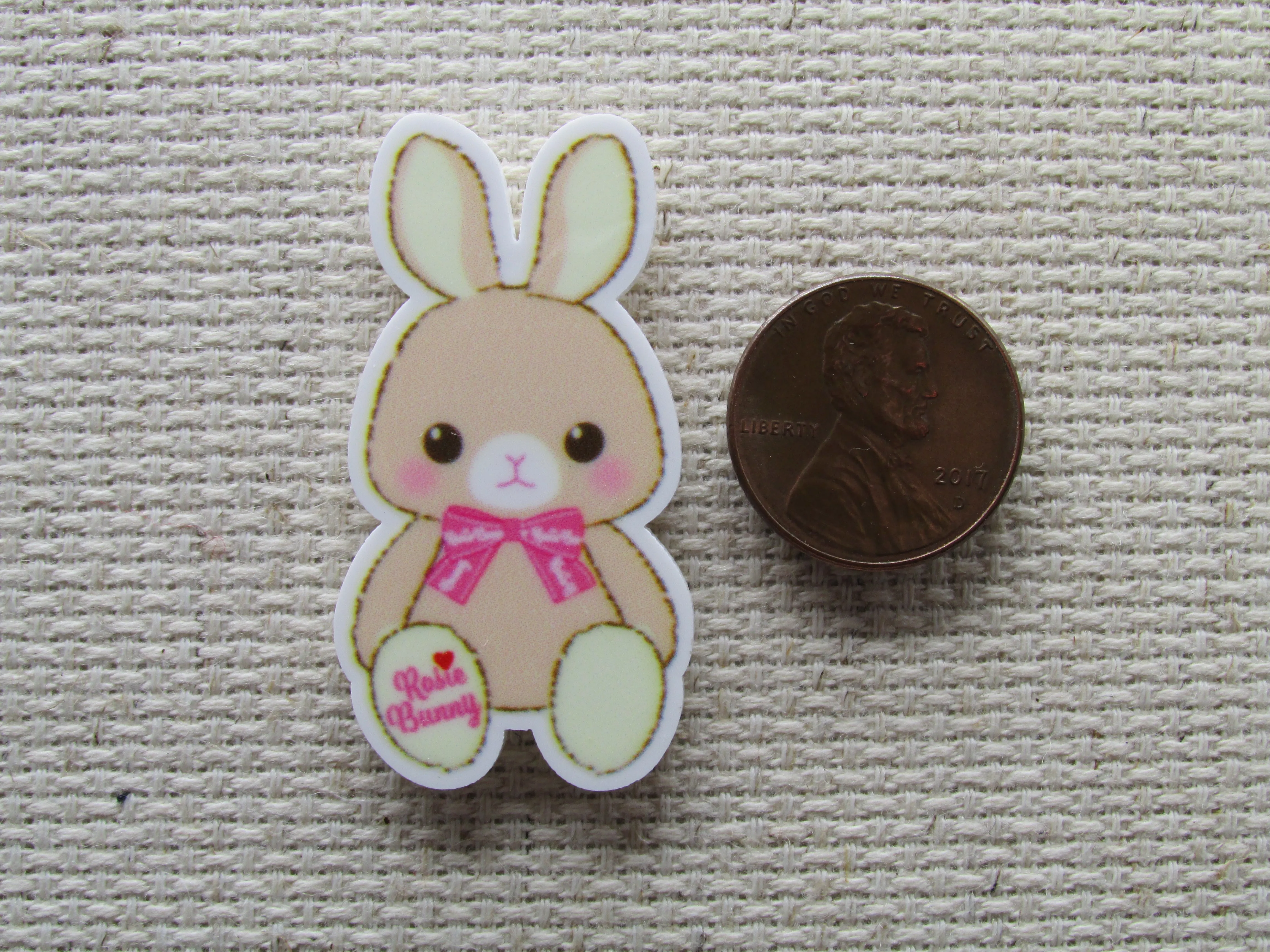 Cute Bunny with a Pink Ribbon Needle Minder, Cover Minder, Magnet