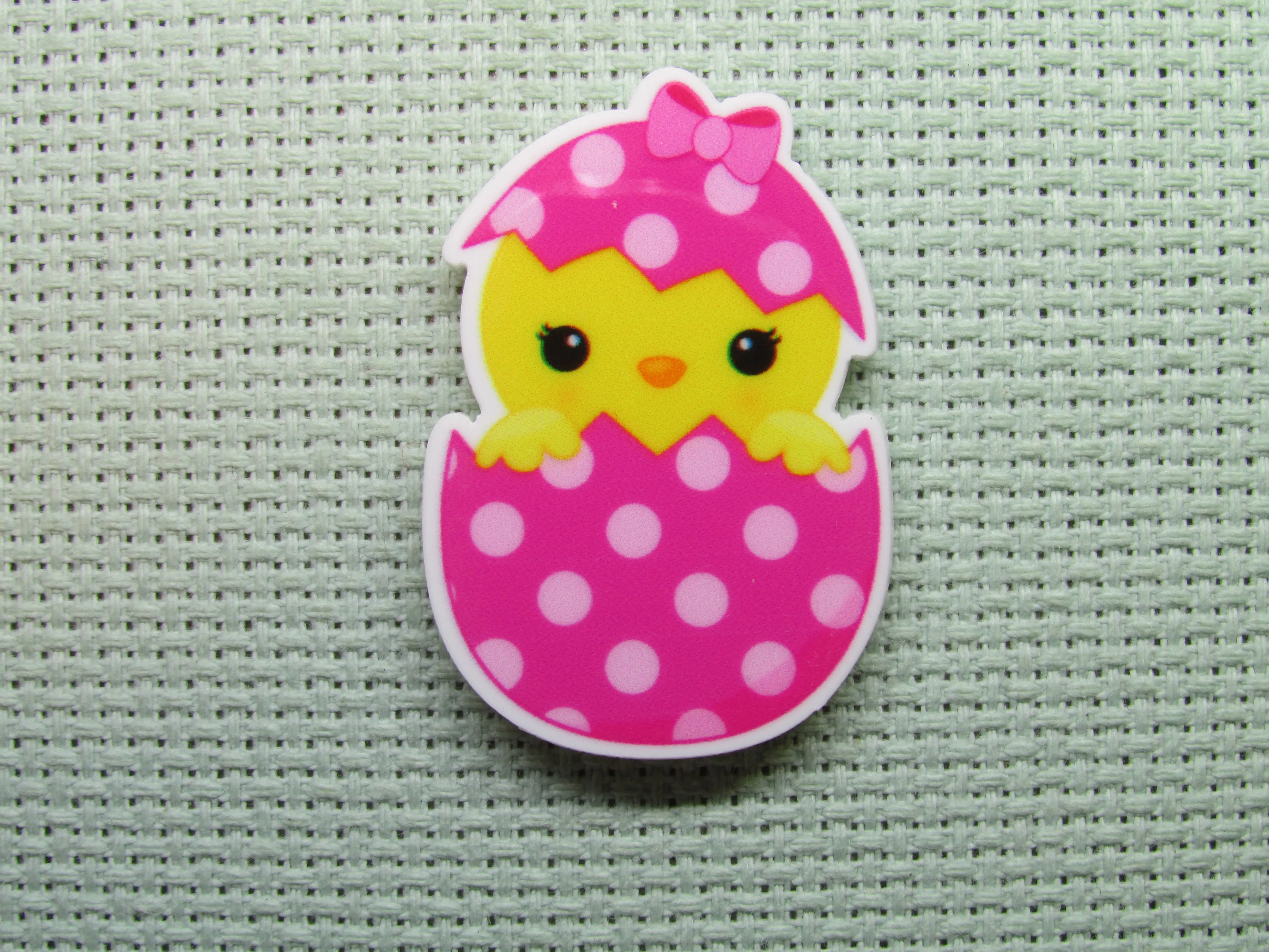 Cute Chick Peeking Out of a Pink Polka Dot Easter Egg Needle Minder, Cover Minder, Magnet