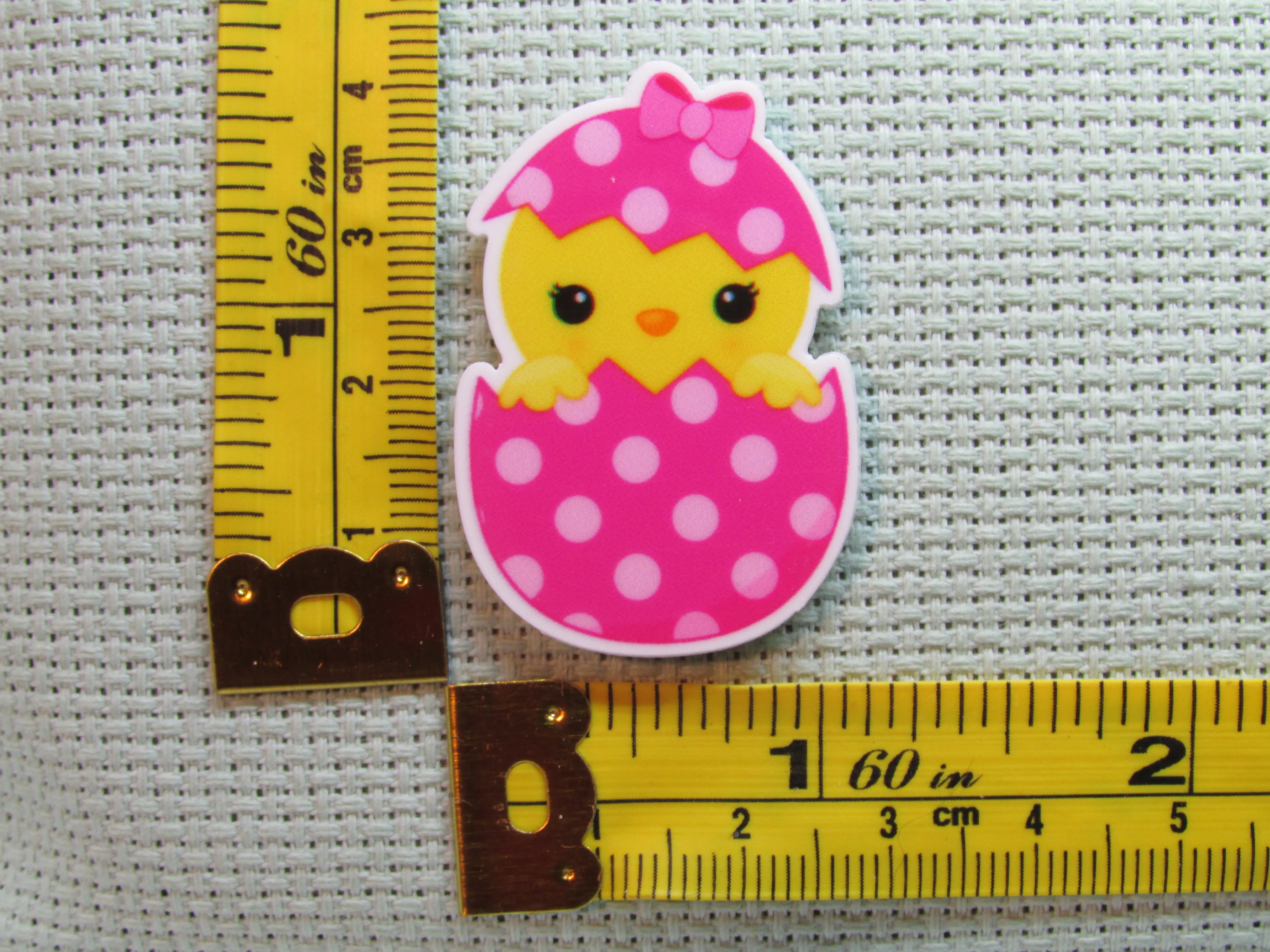 Cute Chick Peeking Out of a Pink Polka Dot Easter Egg Needle Minder, Cover Minder, Magnet