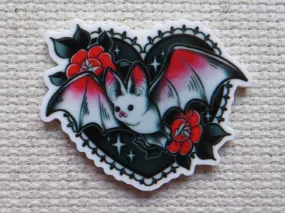 Cute Red Bat in a Black Sky Heart Needle Minder, Cover Minder, Magnet