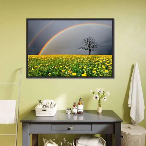 Dandelion Field With Rainbow Canvas Wall Art