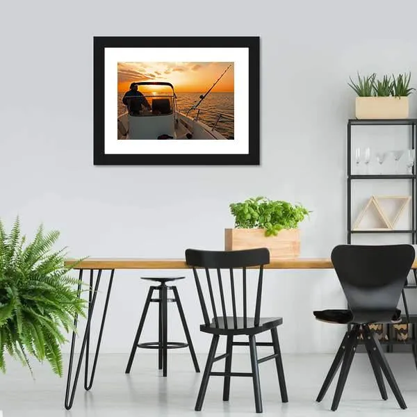 Fisherman With Boat In Ocean Canvas Wall Art