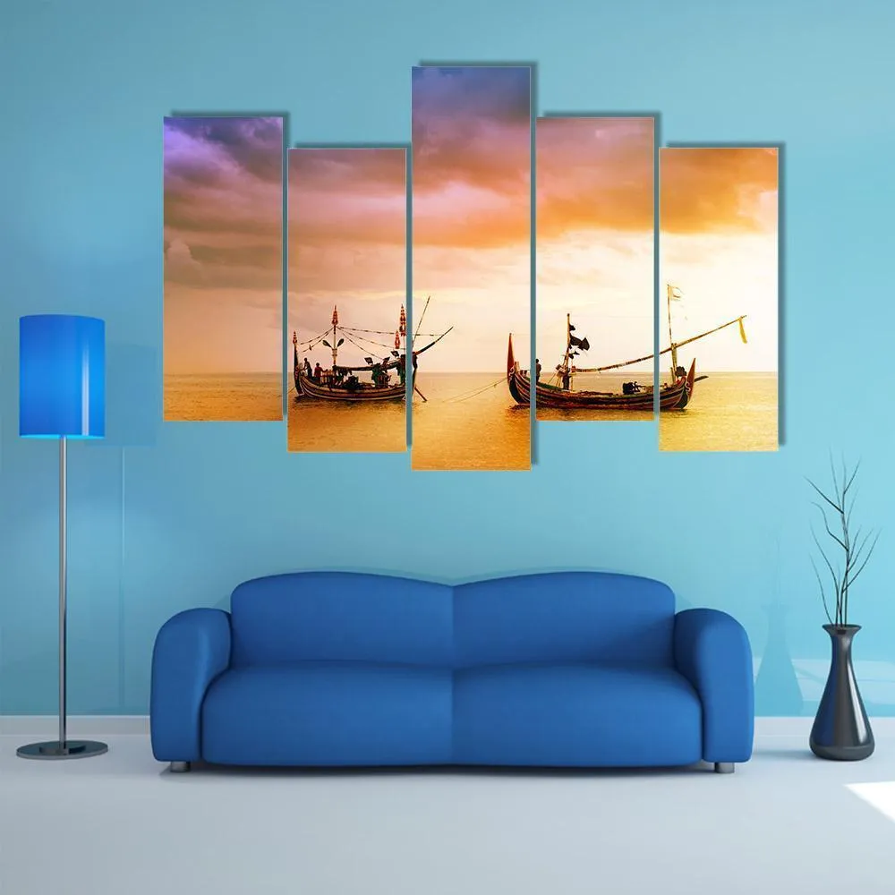 Fishing Boats On Beach Canvas Wall Art