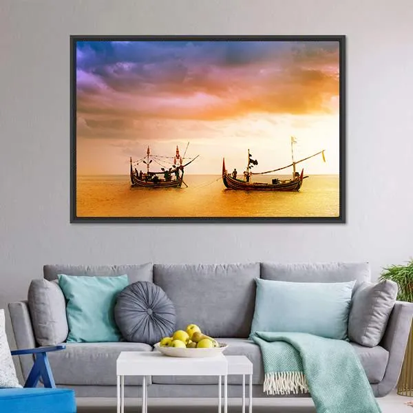 Fishing Boats On Beach Canvas Wall Art