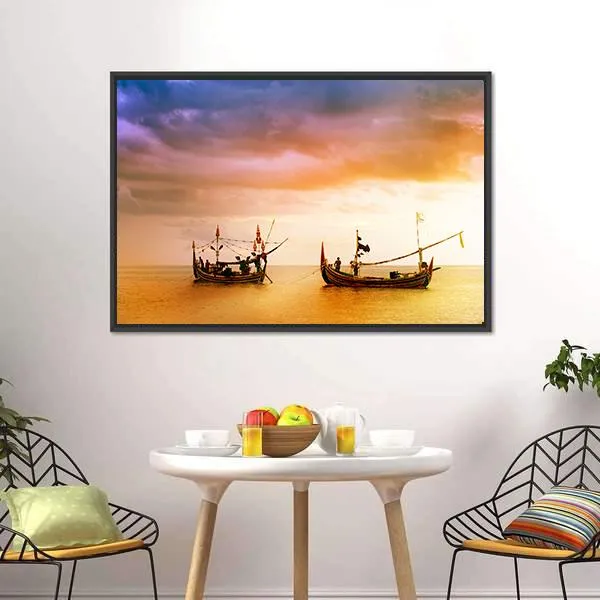 Fishing Boats On Beach Canvas Wall Art