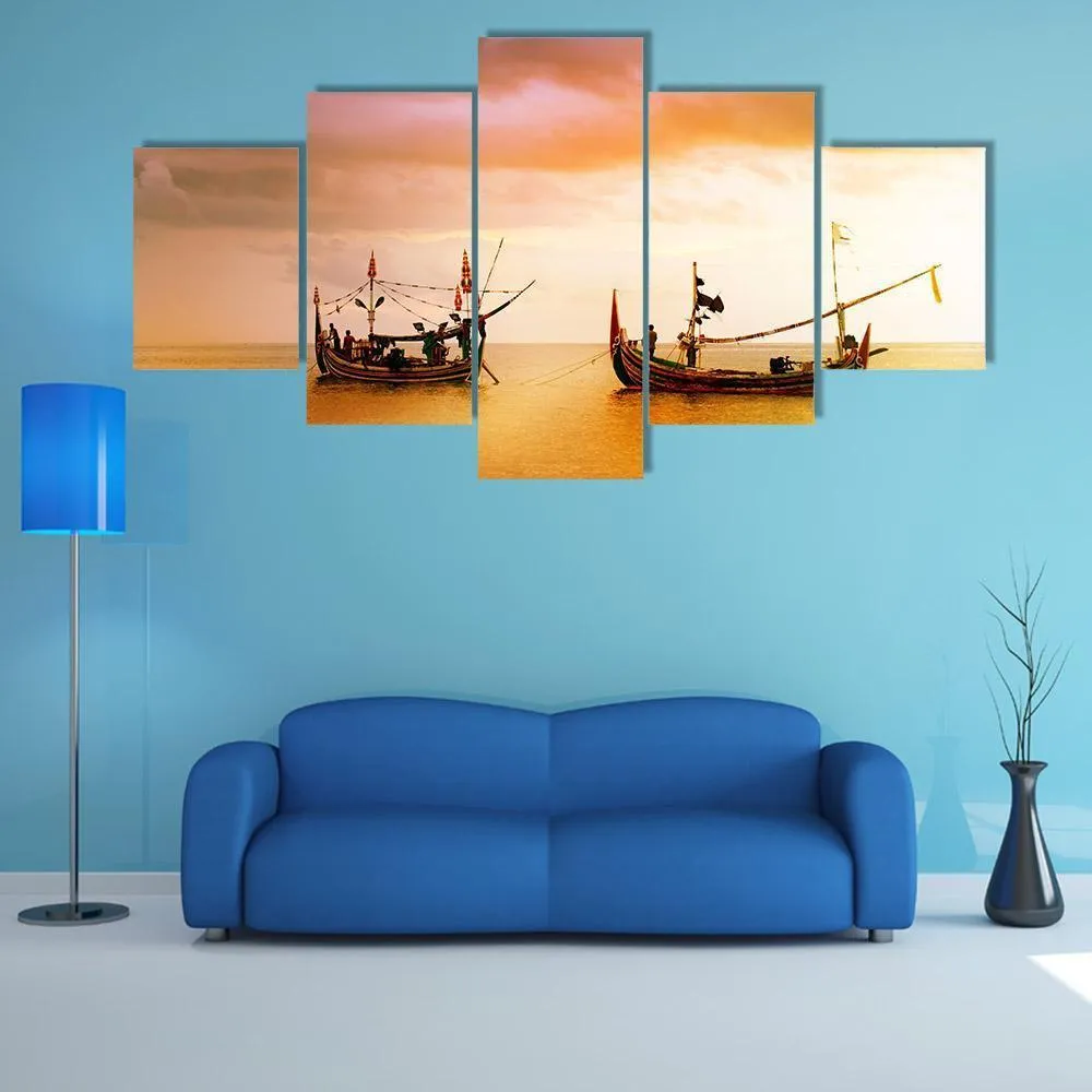 Fishing Boats On Beach Canvas Wall Art